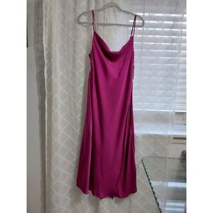 Dex Satin Slip Midi Dress Fuchsia Berry Cowl Neck Spaghetti Straps Size Medium
